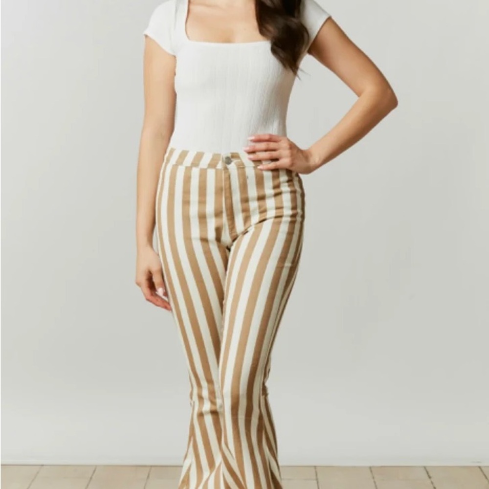 Striped Tan and White Women Jeans